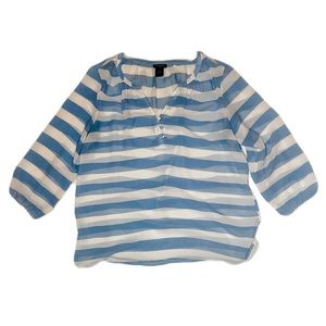Ann Taylor Blue and White Horizontal Striped Blouse M